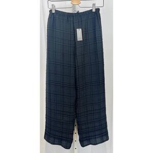 NWT BABETTE Plaid Textured Wide Leg Pants Pull On Crinkle Black Size M